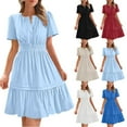 thumbnail image 2 of Npasoilc Mini Dress for Women V-Neck Sleeveless Pleated A-Line Ruffle Skirts Solid Color Casual Loose Beach Dresses, 2 of 9