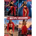 thumbnail image 6 of FEOYA Sequin Belly Dance Skirt for Women Layered Tulle Hip Wrap Tassel Waist Belt for Latin Dance Rave Party Performance Red, 6 of 7