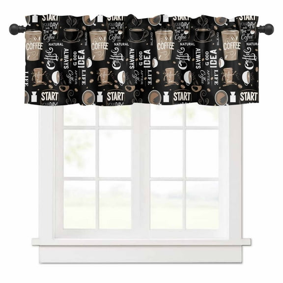 Coffee Cup Valances for Windows Coffee Beans Rod Pocket Curtain Valance Window Treatment Short Curtains for Kitchen Living Room, 60"x18"