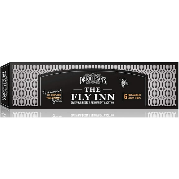 Dr. Killigan's The Fly Inn Replacements | Window Fly Traps | Sticky Fly Strip | Indoor Insect Trap | Catches and Hides Bugs | Better Than Fly Paper or Ribbon | Get Rid of Flies | (6, Black Refills)