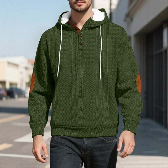 pstuiky camisas de manga larga para hombre, Blusa informal y moderna de color liso con capucha y botones de manga larga para hombre Tops de hombre xxxl