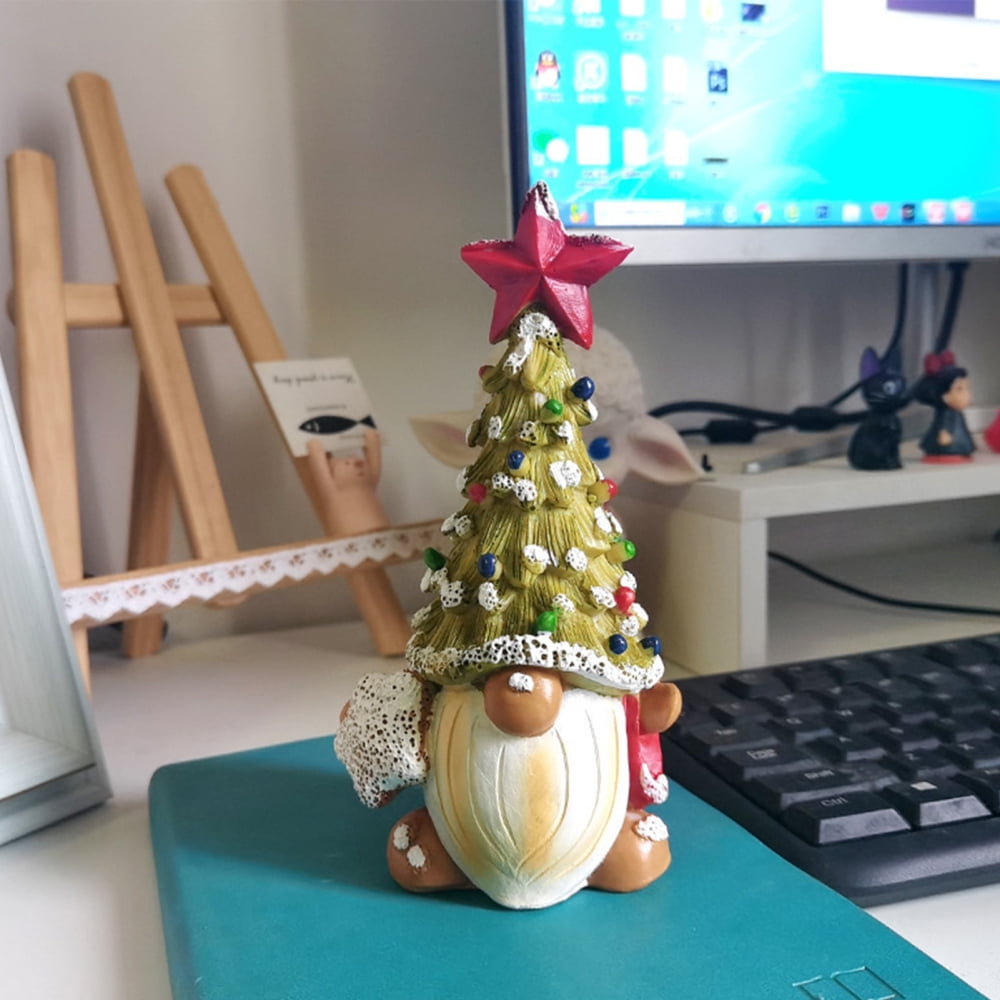 Christmas Gnomes Statues Outdoor Christmas Tree Hat Garden Gnome Statue