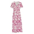 thumbnail image 4 of Fshaion Robe d'Été pour Femmes 2024 Grande Taille Col en V Imprimé Manches Courtes Patchwork Décontractée Longue Robe Liquidation à Moins de 10!, 4 of 6