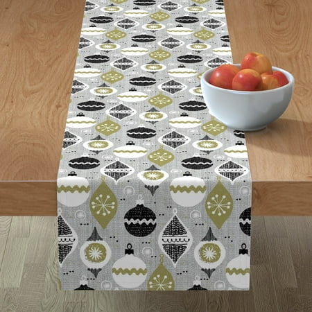 

Cotton Sateen Table Runner 90 - Vintage Ornaments Gray Retro Christmas Holiday Winter Mid Century Modern Distressed Fifties 1950S Print Custom Table Linens by Spoonflower