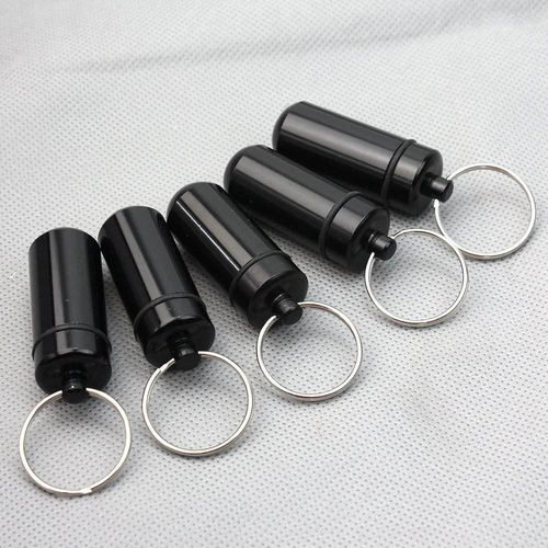 New 5 Pcs Black Waterproof Aluminum Pill Box Case Drug Holder Keychain Container