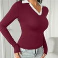 thumbnail image 7 of biudgviw Shirts for Women V Neck Turndown Collar Cute Tops Slim Fit Long Sleeve Business Casual Tunic Blouses Fall Clothes, 7 of 7
