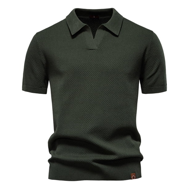 Blusa y camisa de manga corta con cuello vuelto para hombre, cómoda, lisa, de poliéster, informal, de manga corta y cuello vuelto
