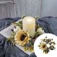 thumbnail image 2 of Fall Candle Rings Wreaths with Sunflower, Maple Leaves, and Pumpkin - 3 Inch Mini Autumn Table Centerpiece for Thanksgiving, Farmhouse, Wedding, Door, Tabletop Decor, 2 of 9