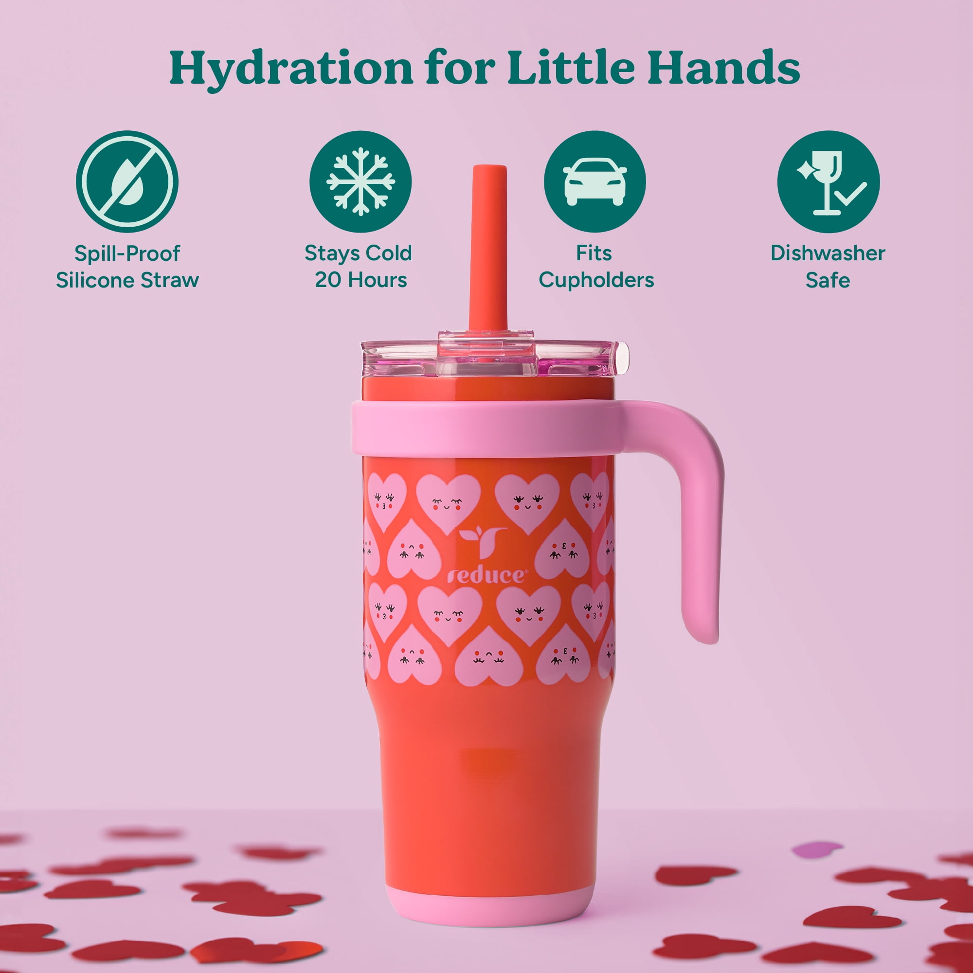Reduce Coldee Kids Tumbler with Spill-Proof Straw & Handle. Insulated Stainless Steel 18 oz, Lovey