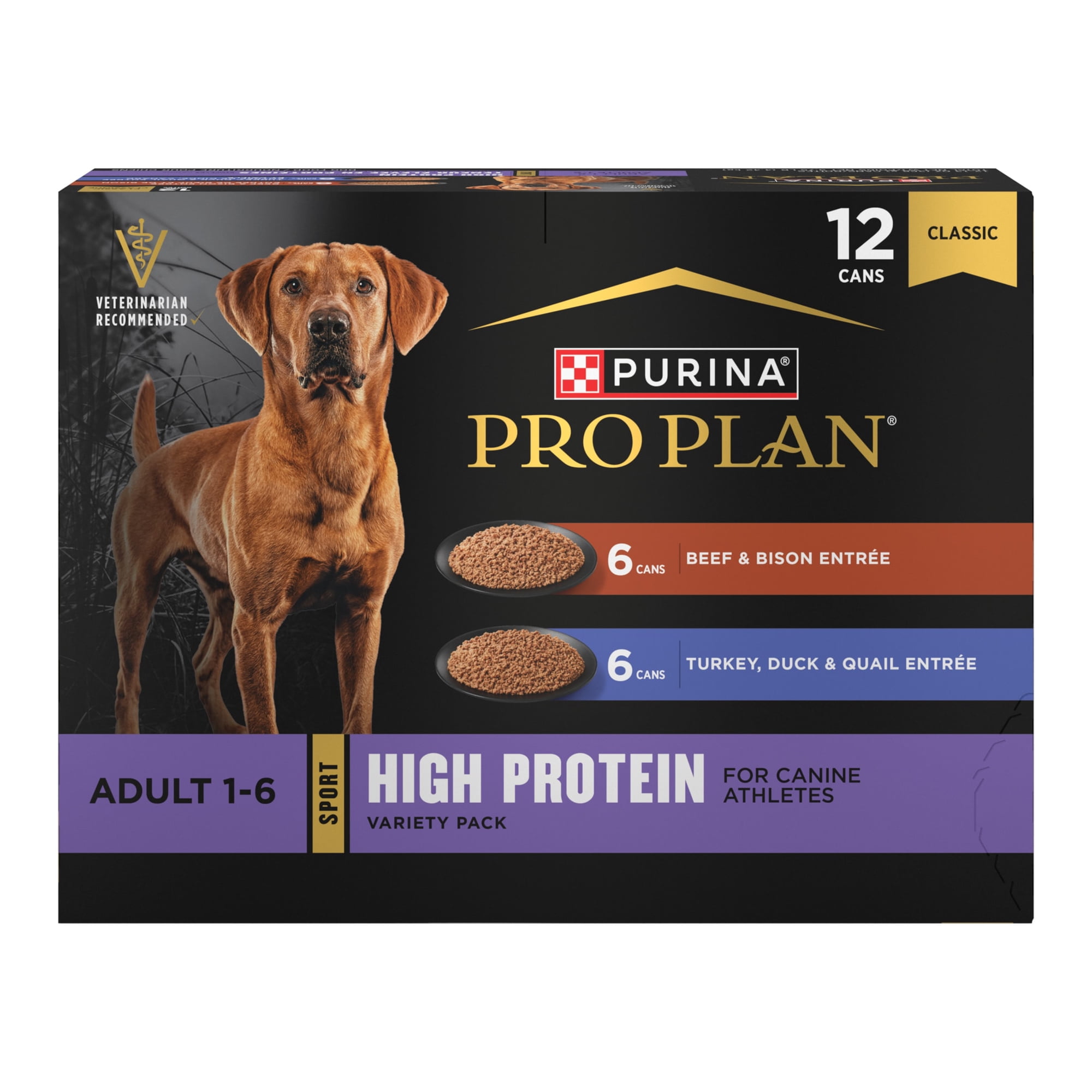 Purina Pro Plan Sport Wet High Protein Dog Food, Beef and Bison Entrée and Turkey, Duck and Quail Entrée Variety Pack