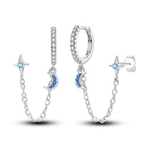 NARMO Original 925 Sterling Silver Double Layer of Stars and Moon Hoop Earrings 5A Zircon for Women Jewelry Making