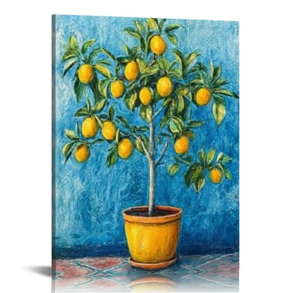 ZFLMY Lemon Canvas Wall Art Kitchen Fruit Picture Vintage Farmhouse Lemon Tree Painting Rustic Botanical Prints Kitchen Dining Room Decor 12x16in