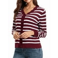 thumbnail image 3 of Women Cardigan Sweaters Long Sleeve Casual Light-Weight Button Down V-Neck Fall Sweater Dark Red Stripe S, 3 of 9