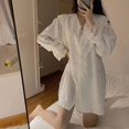 thumbnail image 1 of Pijama Sexy de verano para mujer, camisa fina de satén de gran tamaño, vestido de lencería largo blanco, camisón de tentación fino de alta gama, 1 of 4