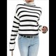 thumbnail image 1 of Suéter de Punto A Rayas con Bloques de Color y Larga para Mujer, Informal, Otoño e Invierno Rayas Blancas L, 1 of 10
