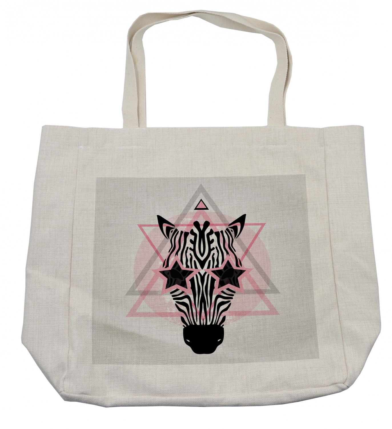 Pink Zebra Shopping Bag, Zebra Head Star Eyes Portrait Geometric