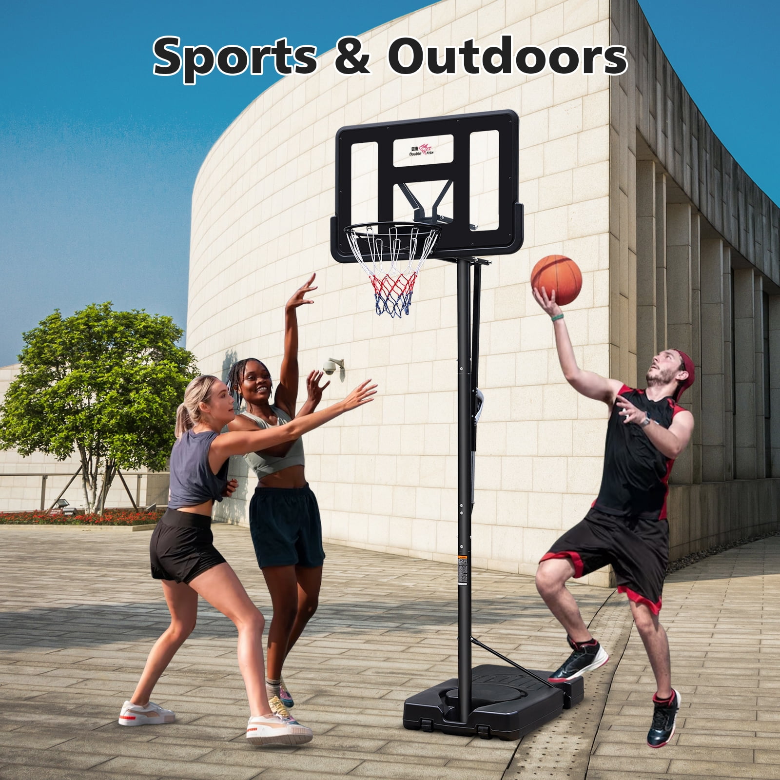 7.5-10ft Adjustable Height Outdoor Basketball Stand, Portable Basketball Stand, 44"shatter-proof Backboard, Fillable Base, 2 Portable Wheels, Suitable for Swimming Pool