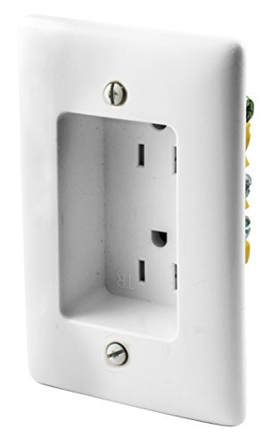 Bryant Electric RR1510W Box Mount 1-Gang Recessed TV Connection Outlet Plate with 15 Amp 125V Tamper-Resistant Duplex Receptacle White