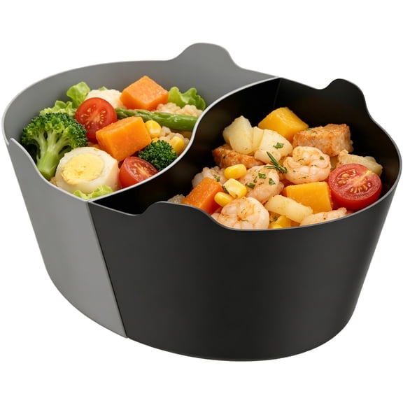 Silicone Slow Cooker Divider Liner, 6 QT 2 in 1 Crock Pot Insert, Black Dual Compartment Cooking Separator, Dishwasher Safe Oval Pot Liner for Meals, Parties, Camping, Picnics