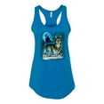 thumbnail image 2 of Wild Bobby, Wolf Howling At the Full Moon Wolf Pack Animal Lover Ladies Racerback Tank Top, Turquoise, Small, 2 of 3