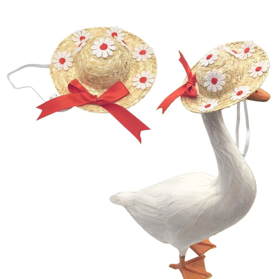 Summer Hats For Porch Geese Adorable Flower Hats Colorful Options With Ribbon Accents Perfect For Outdoor Decor & Stylish Farmhouse Accents,Red