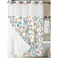 thumbnail image 3 of No Hook Shower Curtain with Snap-in Liner, Teal Orange Eucalyptus Waterproof Fabric Bathroom Curtains, Weeping Botanical Leaves Bath Curtains & Mesh Top Window 72"x84" Long, 3 of 9