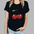 thumbnail image 4 of Ayolanni Cute 2026 Vacation Clothes Short Sleeve Crew Neck Cherry Print Blouse Loose Going Streetwear T-Shirt L, 4 of 5