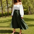 thumbnail image 7 of BLVB Womens Renaissance Crop Tops Ruffle Smocked Waist Boho Shirt Long Sleeve off Shoulder Blouse for Party Club, 7 of 7