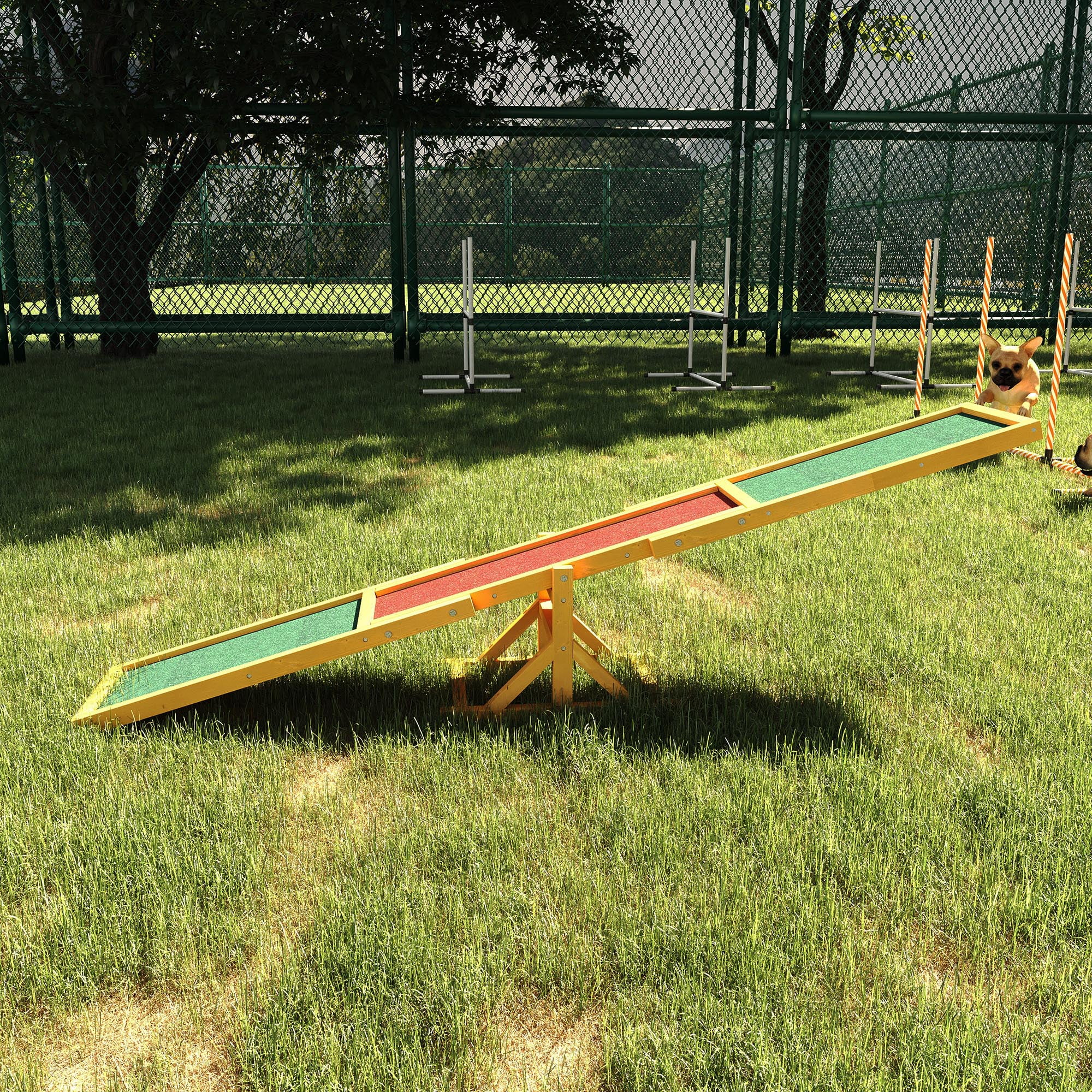 Wooden Dog Agility Seesaw, Natural Fir Wood Pet Training & Exercise Equipment, Weather Resistant, Anti-Slip Surface for Small to Large Dogs Up To 110lbs
