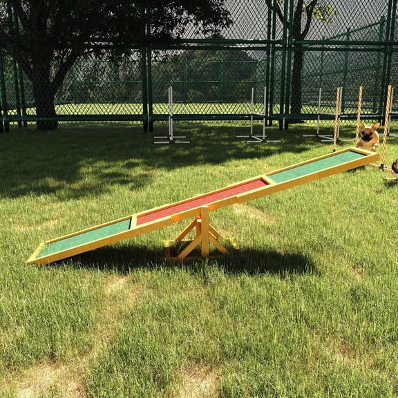 PawHut Wooden Dog Agility Seesaw for Training and Exercise, Platform Equipment Run Game Toy Weather Resistant Pet Supplies, Natural