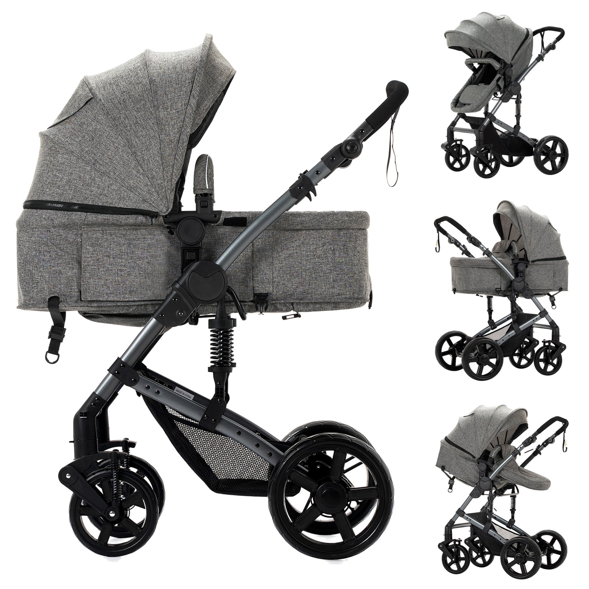 Baby Stroller High Landscape Pram & Lightweight Pushchair Travel Systems with Reversible Bassinet for Newborns and Toddlers,Unisex(GREY)