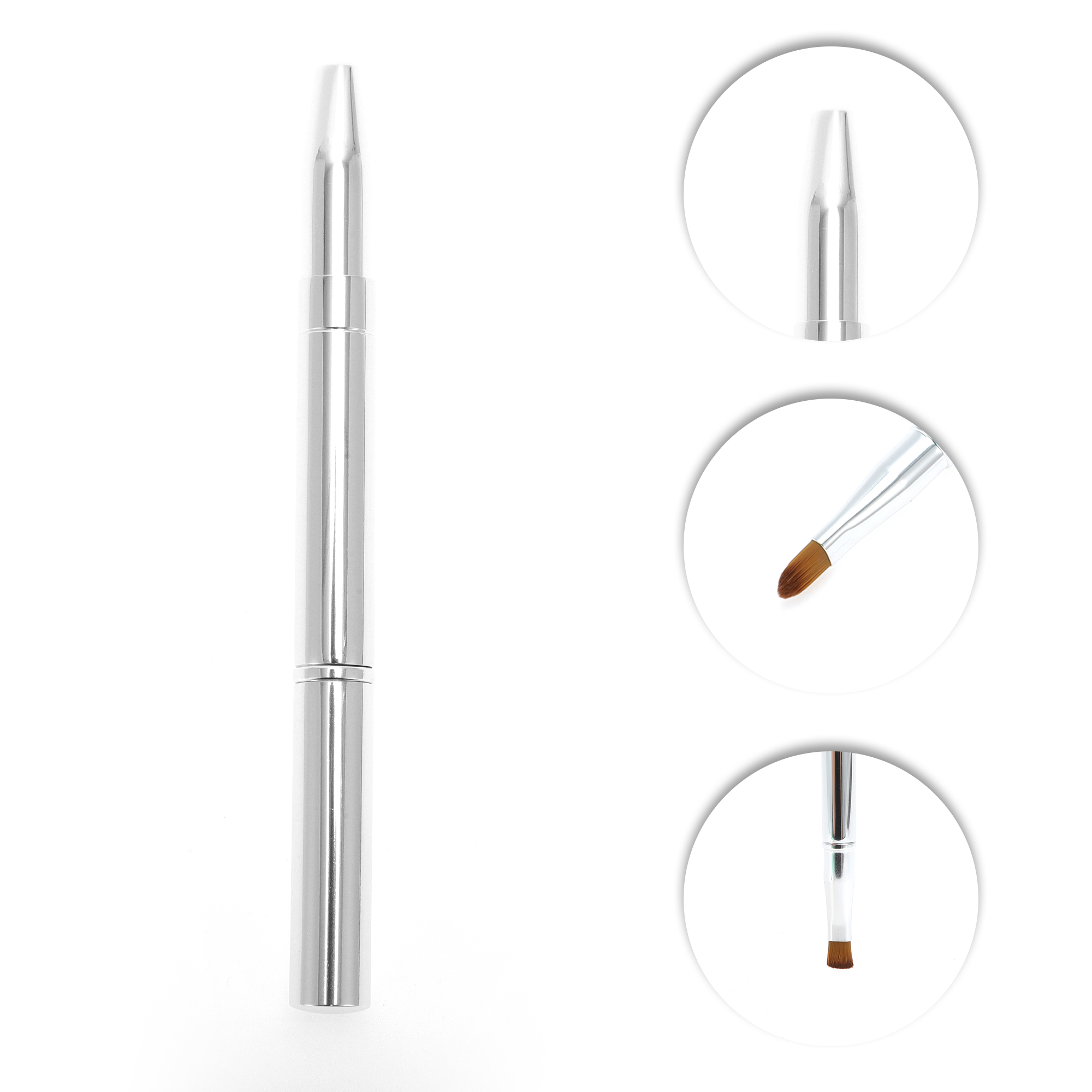 Unique Bargains 1 Pc Double Head Lip Brush for Travel Silver Tone