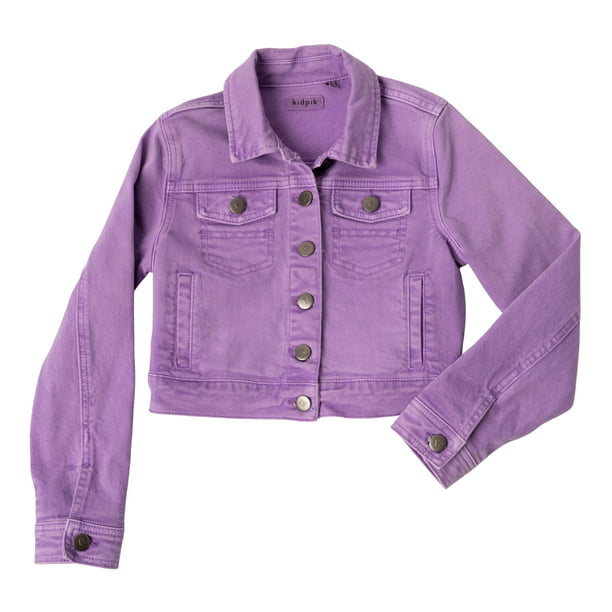 KIDPIK Girls Long Sleeve Purple Color Boxy Jean Jacket, Size: 2T - S (7 ...