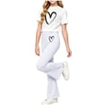 thumbnail image 6 of Juorvia Girls 2 Piece Outfits Summer Loose Fitted Crew Neck T-Shirts Micro Flare Elastic Waist Pants(2-3 Years,White1), 6 of 6