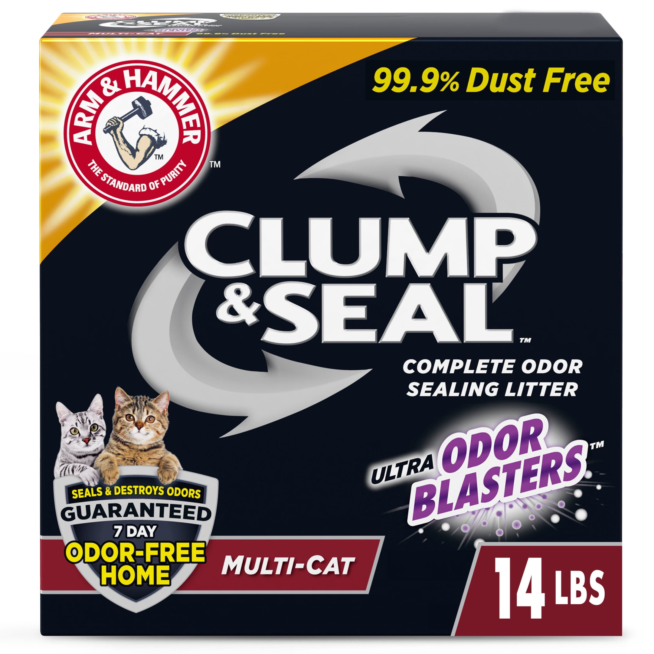 (4 pack) ARM & HAMMER Clump & Seal Multi-Cat Complete Odor Sealing Clumping Cat Litter, 14 lb