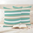 thumbnail image 3 of Turquoise Khaki Striped Outdoor Waterproof Pillow Covers, Modern Minimalism Abstract Art Decorative Square Throw Pillowcase Sofa Cushion Sham for Patio/Couch/Chair, 20"x20" 2 Pack, 3 of 8