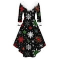 thumbnail image 4 of Busydd Dresses for Women Trendy Holiday Print Christmas Party Dress Fuzzy Collar V Neck Long Sleeve Dress for Women Christmas Outfits for Women 2XL, 4 of 5