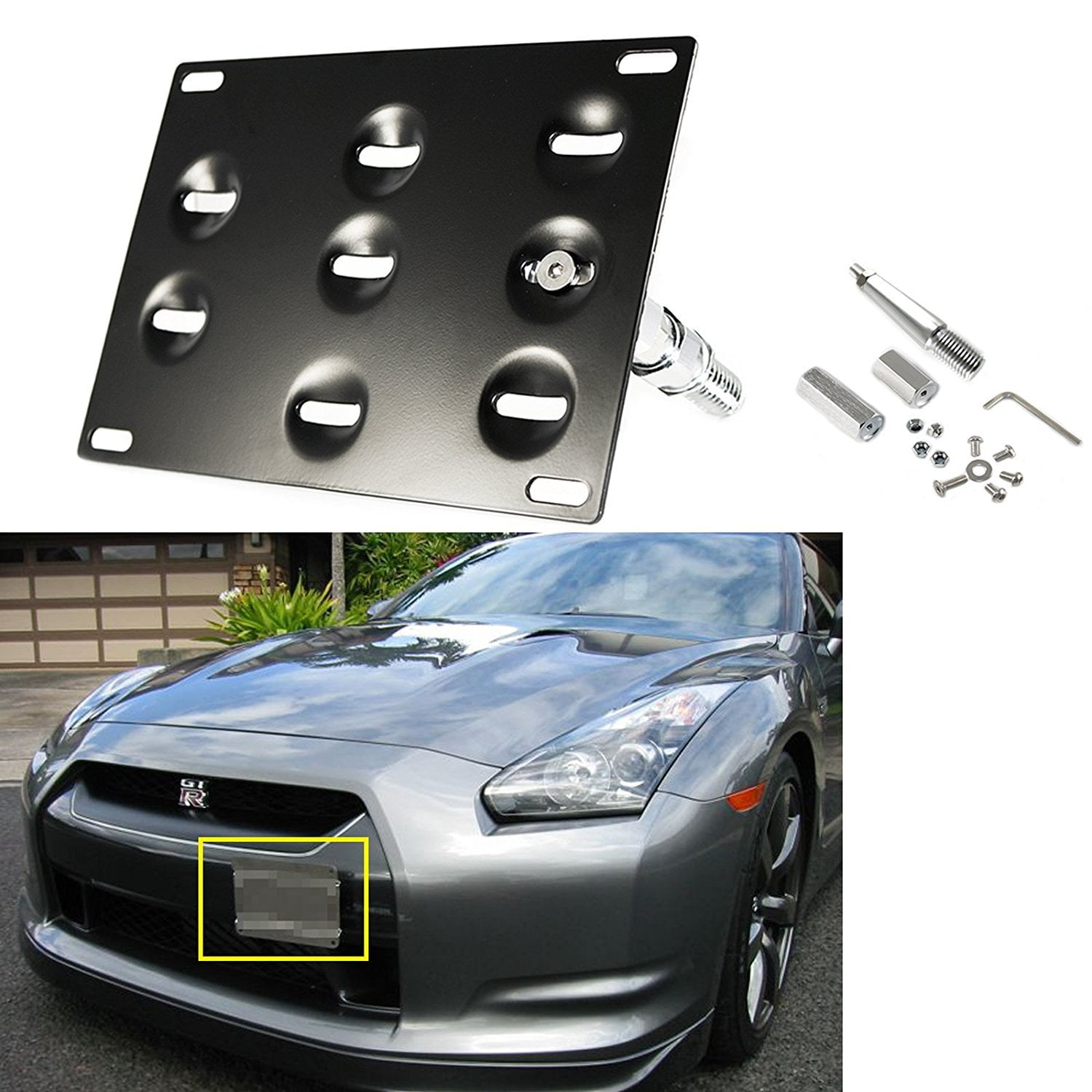 Xotic Tech Front Tow Hook License Plate Bumper Mounting Bracket Fit