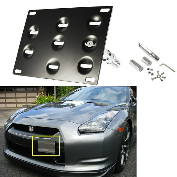 Xotic Tech Front Tow Hook License Plate Bumper Mounting Bracket Fit Nissan GTR 370Z Juke Infiniti G37 Q60 Coupe-Black