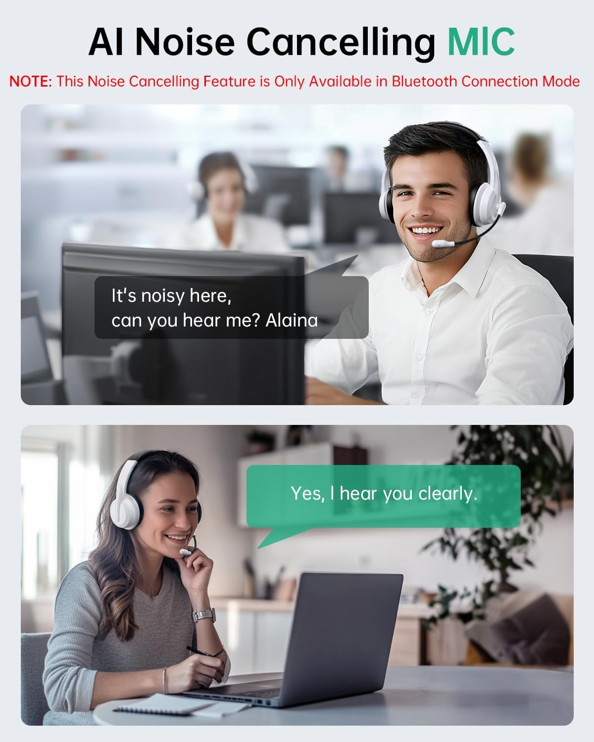Froura 2.4GHz Wireless Headset with Microphone for Work with AI Noise Cancelling & Mic Mute, Bluetooth V5.3 Headphones with Microphone for Computer, Mac, Laptop, Phone, Zoom, Call Center - White