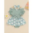 thumbnail image 3 of Musuos Infant Baby Girl Cute Romper Dress 3 6 9 12 18Months Daisy Print Short Sleeve Round Neck Jumpsuit with Bow Headband, 3 of 10