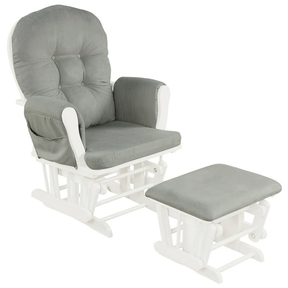 Topbuy Rocking Chair Baby Nursery Chair Glider with Ottoman &Storage Pocket Light Grey