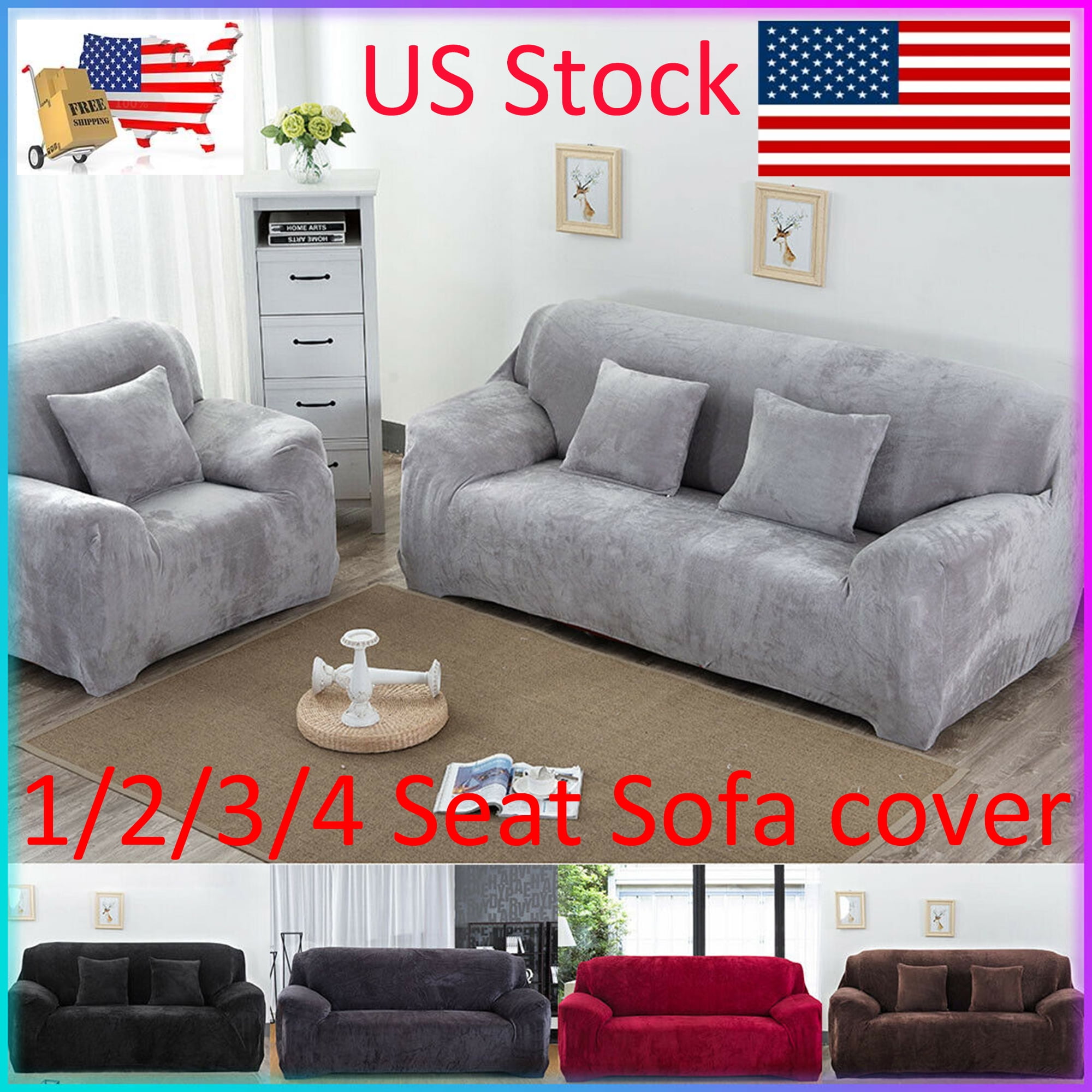 1/2/3 Seater Easy Stretch Elastic Sofa Slipcover Settee Couch Cover Gray 