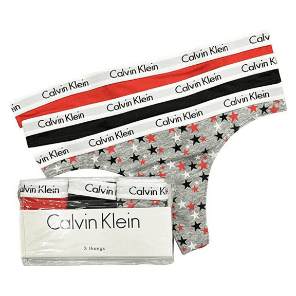Calvin Klein Women's Carousel Logo Cotton Stretch Thong Panties, Multipack -L