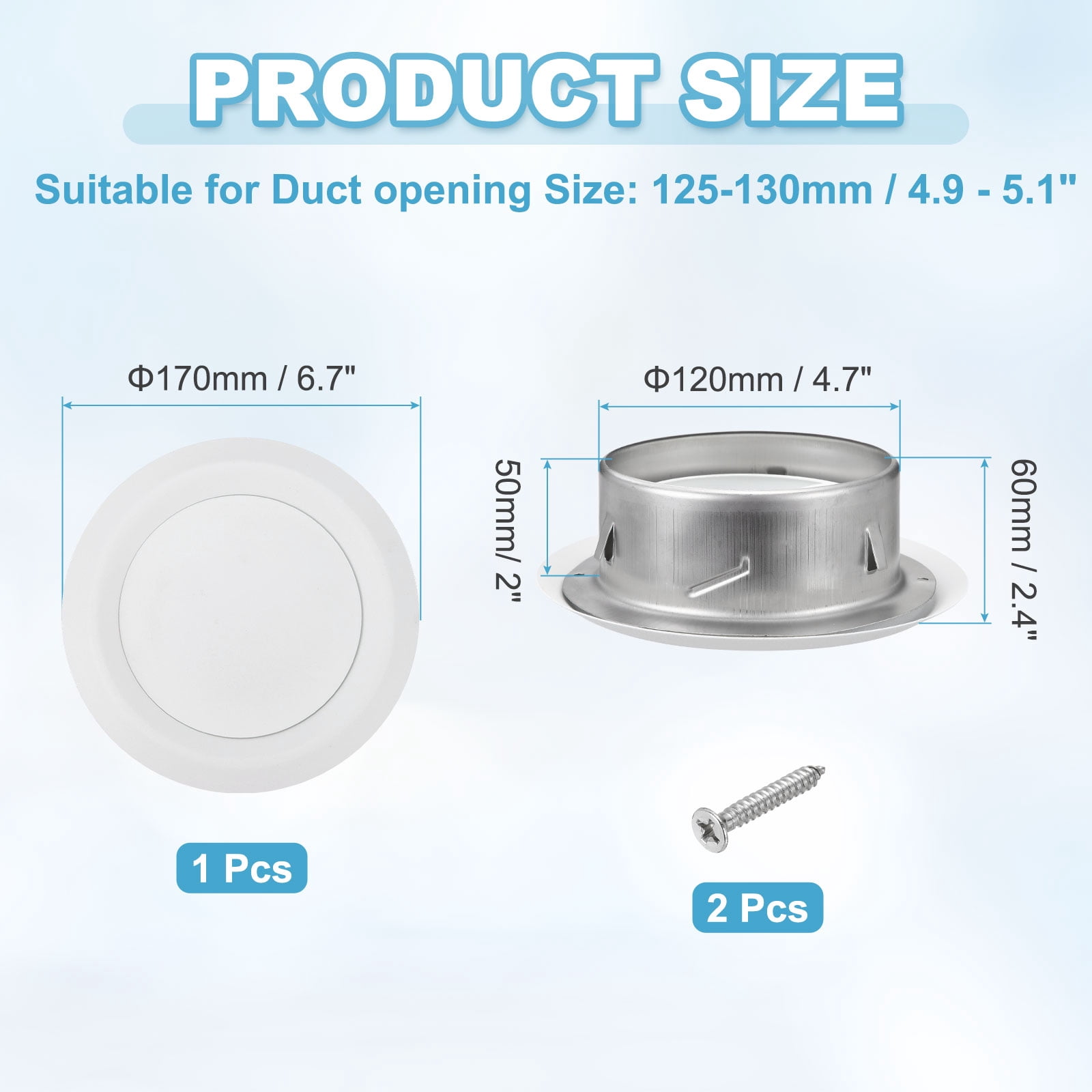 Uxcell 1Set 5 Inch Round Ceiling Diffuser, 304 Stainless Steel Adjustable Wall Air Vent Diffuser Vent Duct Cover Exhaust Supply for Kitchen Bathroom Garage, White