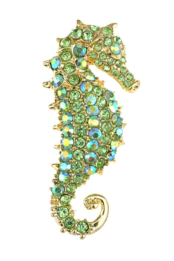 6 Color Seahorse Fish Aurora Borealis Iridescent Crystal Rhinestone Pendant Animal Brooch Pin