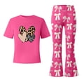 thumbnail image 4 of Girl's 2 Piece Pants Set Summer Outfit Girls Casual Sets Size 14-16 Graphic Short Sleeve Tops and Bell Bottom Flare Leg Pants(Size 8-9 Years,Hot Pink), 4 of 5