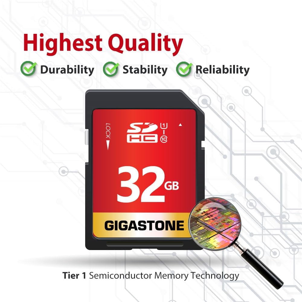 GIGASTONE 32GB SD Card 2-Pack UHS-I U1 Class 10 SDHC Memory Card High-Speed Full HD Video Compatible with Canon Digital Camera, SPYPOINT TACTACAM WOSPORTS Trail Camera, with 2 mini Cases
