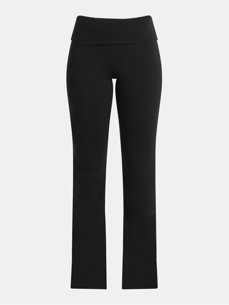 No Nonsense Women's Flared Yoga Pants - Cotton Blend, Wide Waistband, 32.5" Inseam, Black Relaxed Flare Leg