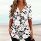 thumbnail image 2 of Gibobby Camisas mexicanas con cuello en V para mujer Camisetas estampadas manga corta para mujer, camisetas con cuello en V y botones, blusas verano, camisetas(Blanco,M), 2 of 3